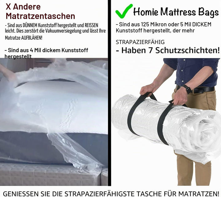 Homie Matratzen-Vakuumbeutel, verschliessbarer Beutel für Memory-Foam- oder Federkernmatratzen, Komp