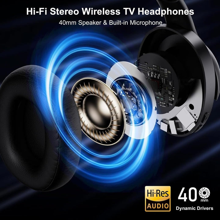 Kabellos ANC TV Kopfhörer für Senioren - Active Noise Cancelling, Faltbare Bluetooth 5.3 Over-Ear TV