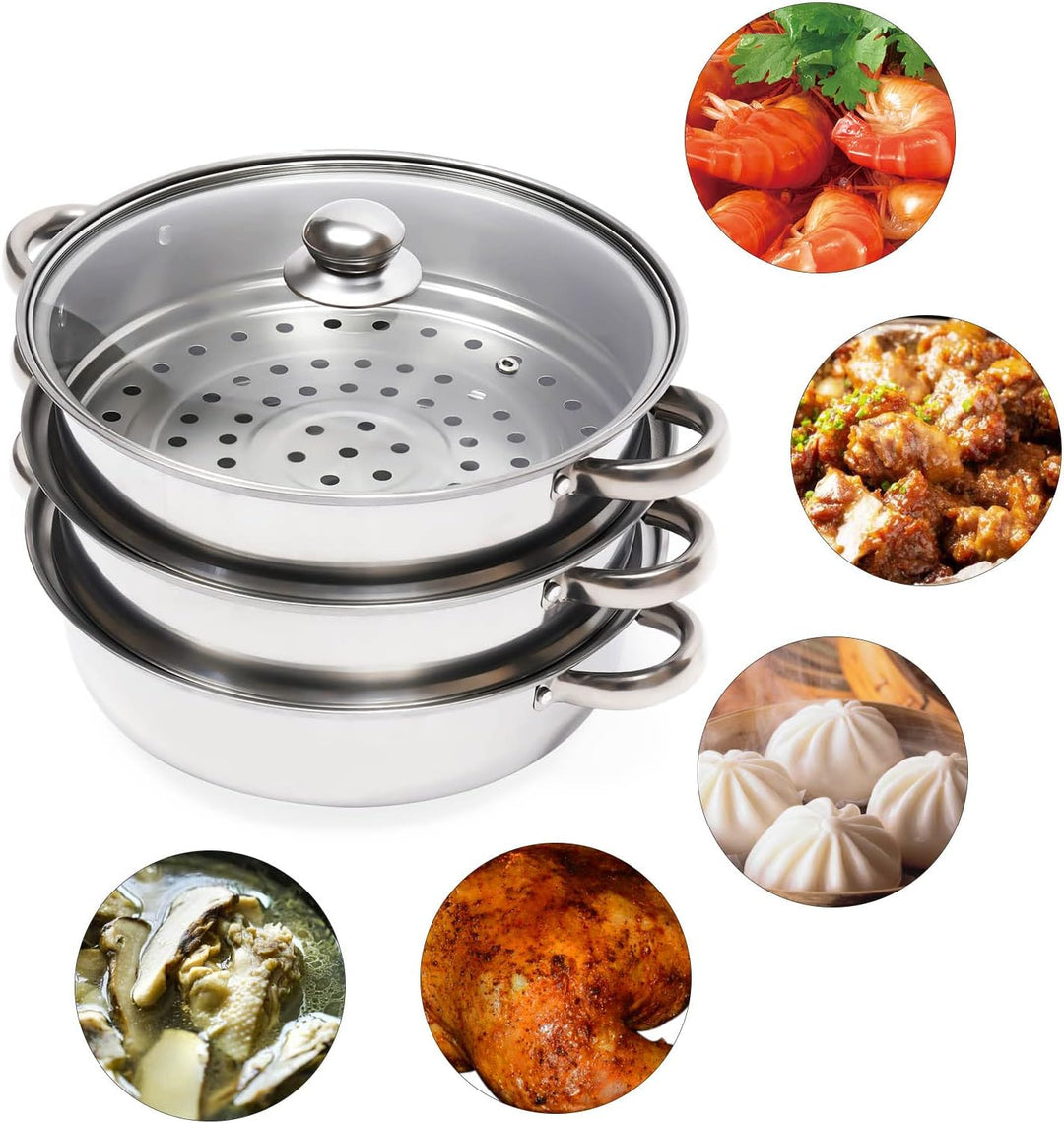 Dampfgarer 3-teilig 25cm Edelstahl, 2 Dampfeinsätze für Induktion | 25cm, 3-teilig, Edelstahl, 2 Dam