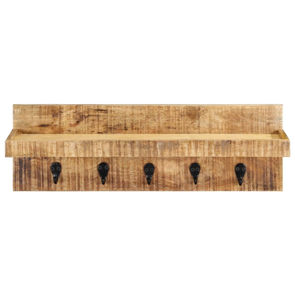 Hothingwell Garderobenständer, Mangoholz, unbehandelt, massiv, 5 Haken | Mit Regal, 60x15x20cm, für