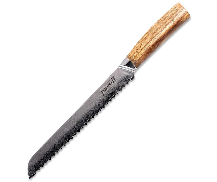 pasoli Damast Brotmesser inkl. Klingenschutz | 67-lagiger VG-10 Damaszener-Stahl | scharfe 20 cm Kli
