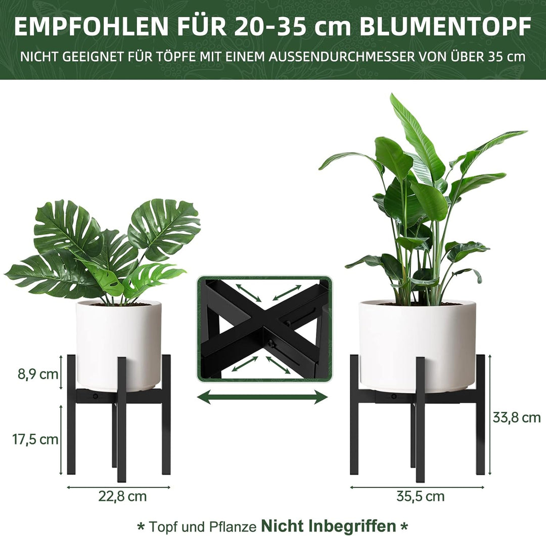ZMTECH Verstellbare Pflanzenständer Metall Schwarz, 20-35cm Modern Blumentopf Ständer, Midcentury Bl