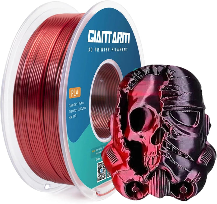 GIANTARM Dual Silk PLA Filament 1.75 mm, 3D Drucker PLA Silk Filament 1 kg/Spule, zweifarbig Rot+Sch