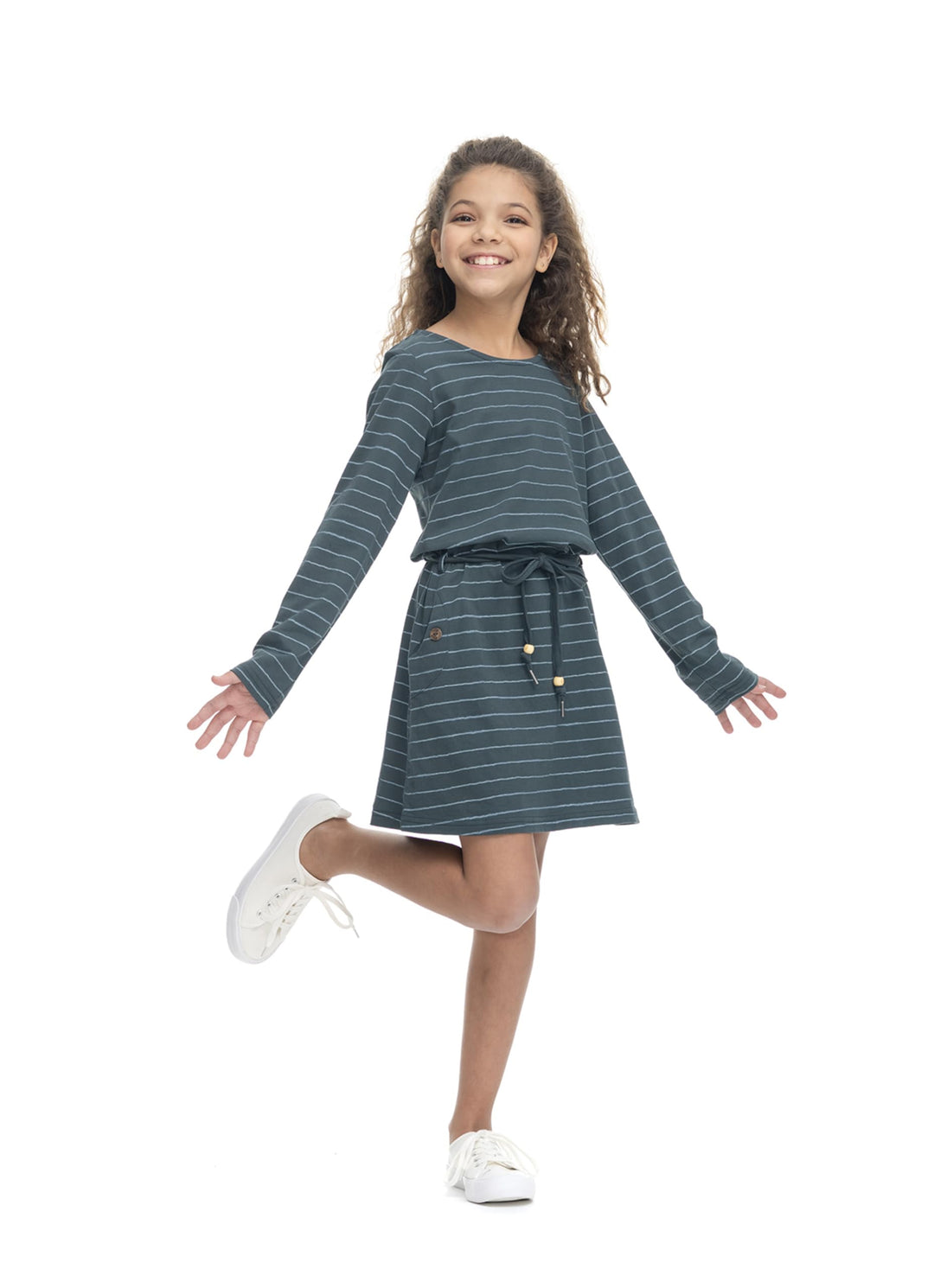 Ragwear MAGY Long Chevron Mädchen Kleid 122-128 Dark Green-timea-print, 122-128 Dark Green-timea-pri