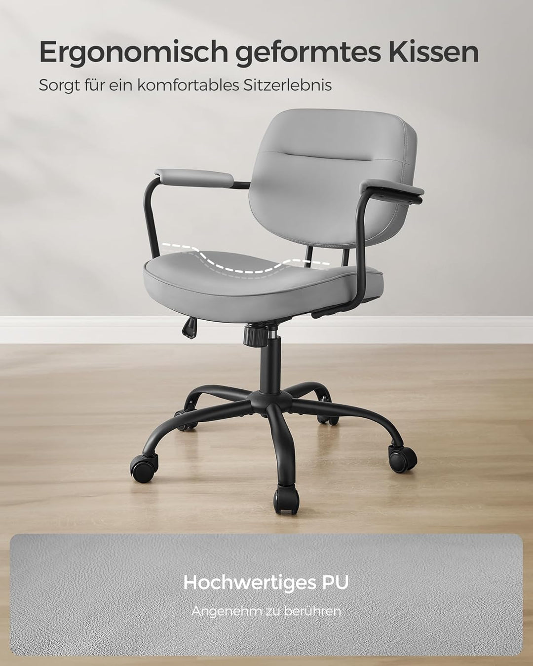 SONGMICS Homeoffice-Stuhl, Schreibtischstuhl, Schminkstuhl, PU, Drehstuhl, ergonomischer Bürostuhl,