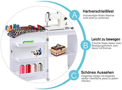 FANTASK 2 in 1 Nähschrank & Schreibtisch klappbar, Nähtisch aus Holz mit 3 Einlegeböden für Spulen &