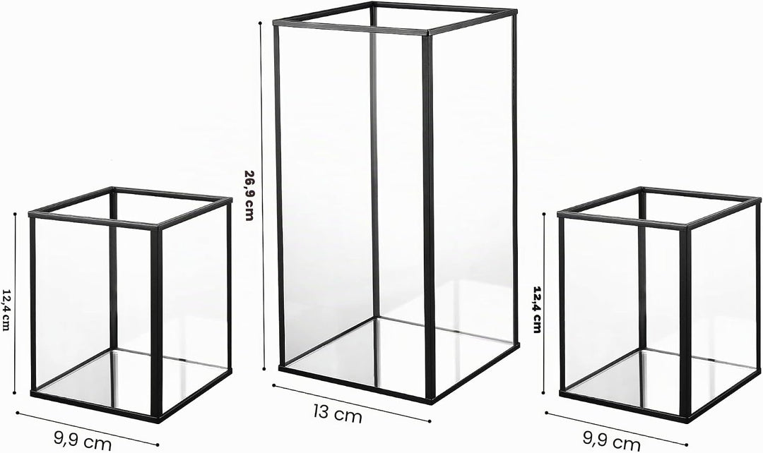 Phosphor Kleiner Hurricane Kerzenhalter Set mit 3 Stück, schwarzes Glas Kerzenhalter für Hochzeit, P