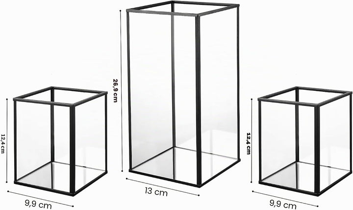 Phosphor Kleiner Hurricane Kerzenhalter Set mit 3 Stück, schwarzes Glas Kerzenhalter für Hochzeit, P