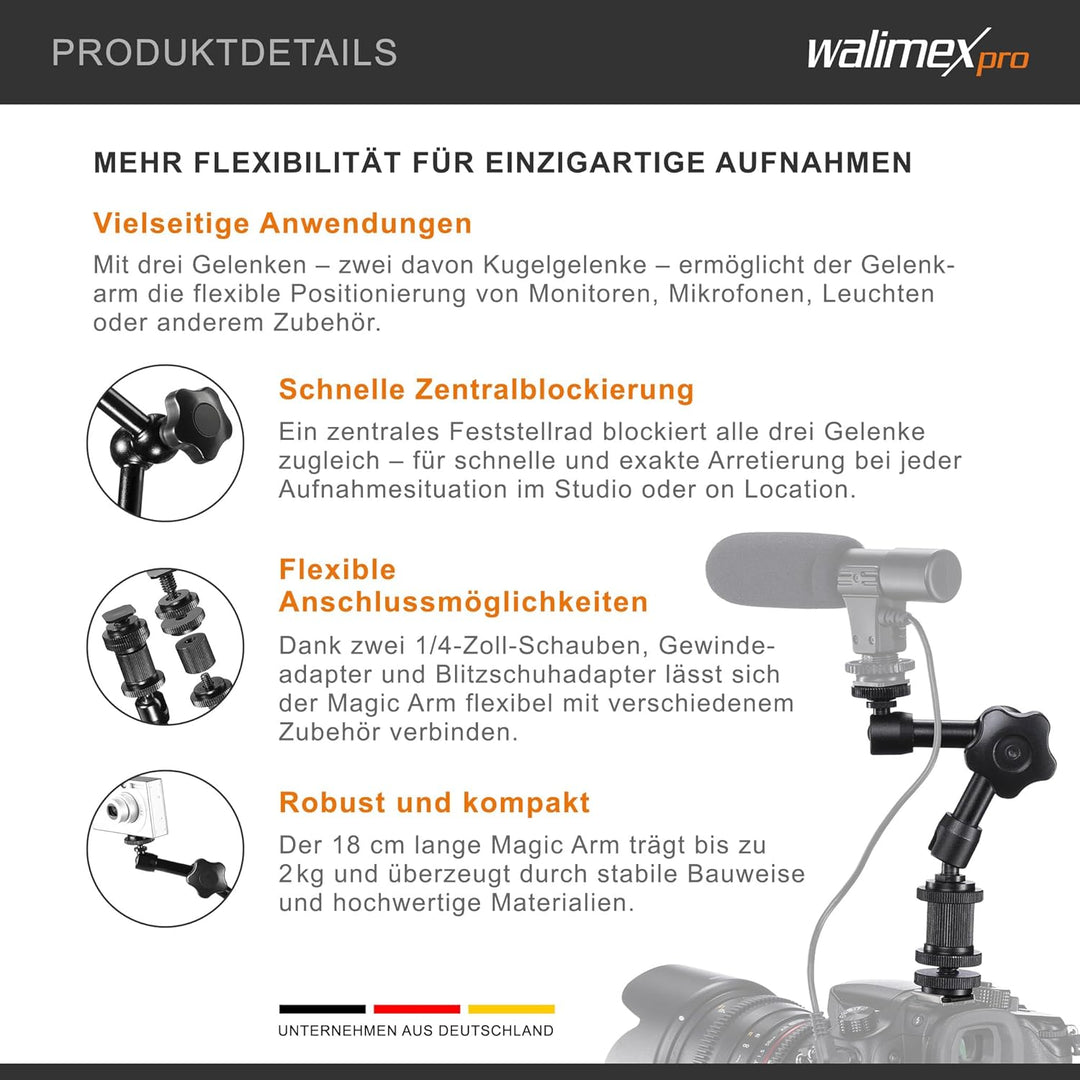 Walimex Pro Swivel Arm Magic 18 DSLR-Gelenkarm (Auslegearm für Videostative, DSLR Rigs, Dollys und A