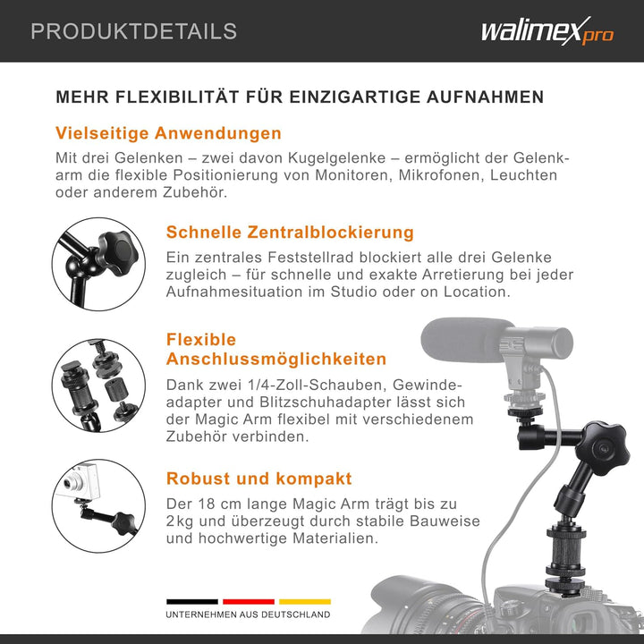 Walimex Pro Swivel Arm Magic 18 DSLR-Gelenkarm (Auslegearm für Videostative, DSLR Rigs, Dollys und A