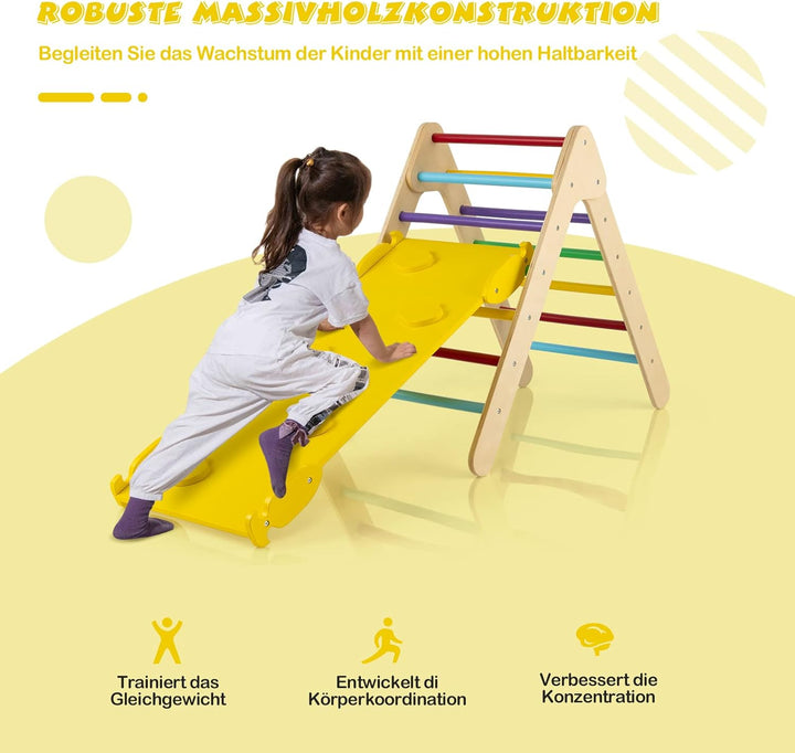DREAMADE 3 in 1 Montessori Kletterdreieck mit 2-seitiger Rampe, Holzdreieck Sprossendreieck Kletters