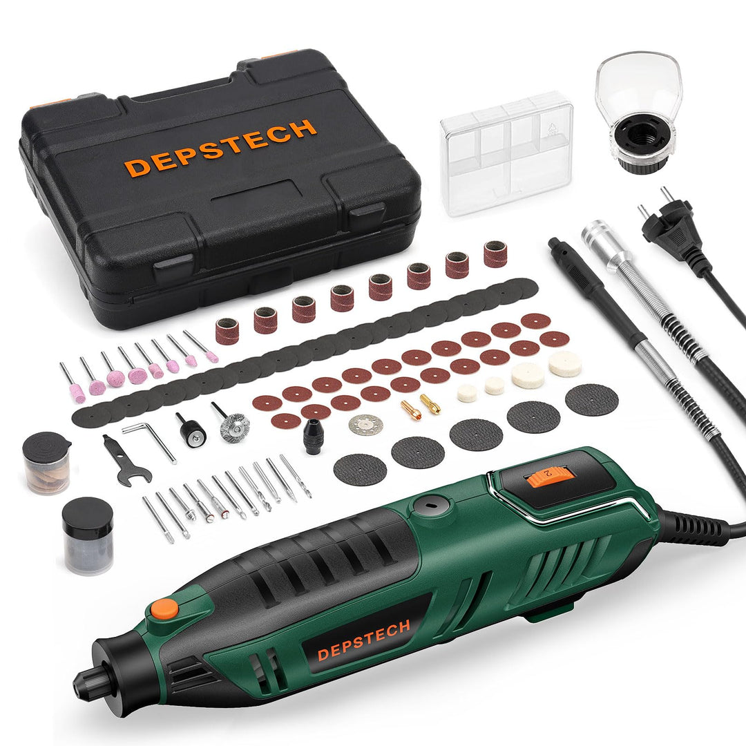 DEPSTECH Multifunktionswerkzeug 200W, Rotationswerkzeug Set mit 128 Zubehörteilen, 6 Variable Drehza