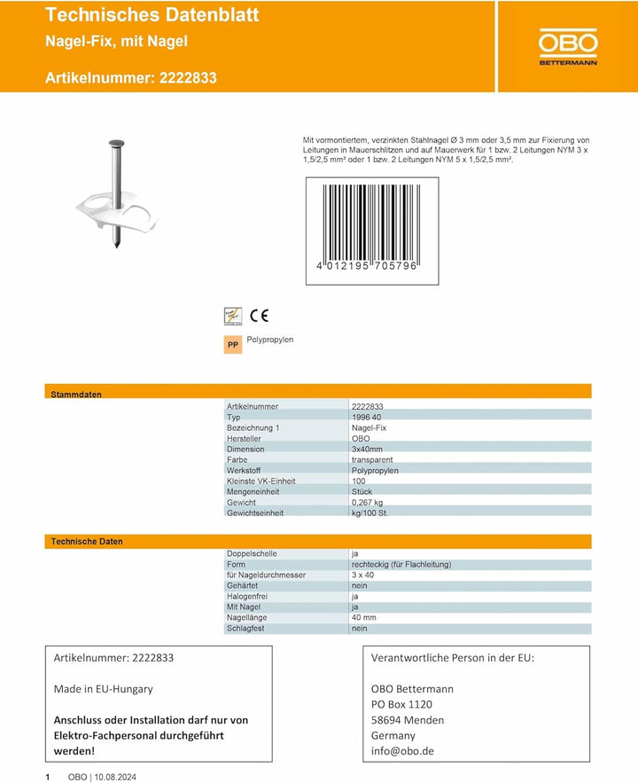 OBO Bettermann OBO Nagel-Fix 3,0x40mm 1996/40