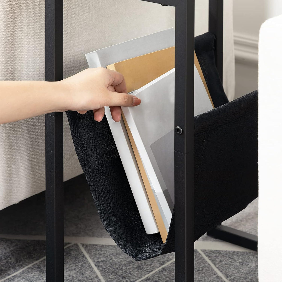 HOOBRO Beistelltisch Schmal, Nachttisch mit Zeitschriftenschlinge aus Stoff, Sofatisch Geeignet für