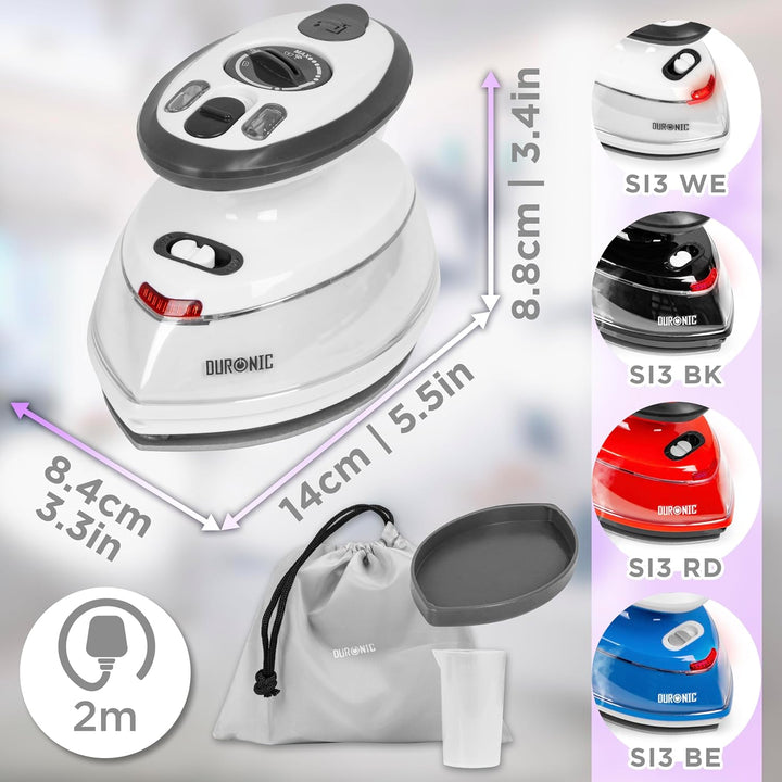 Duronic SI3 WE Mini Reisebügeleisen, 400W Mini Bügeleisen, Dampfbügeleisen 35ml Wassertank, kleines