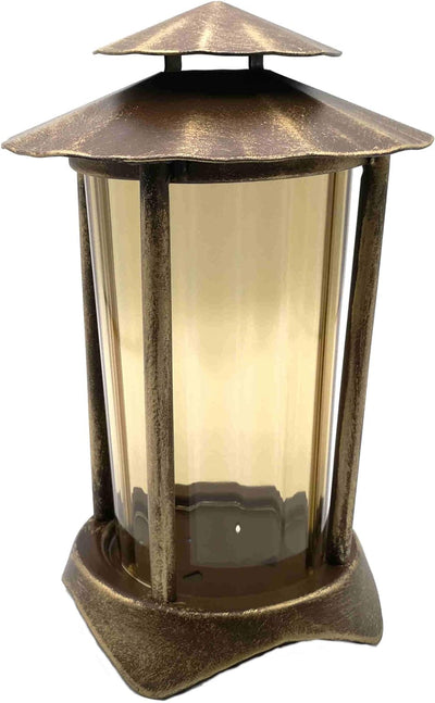 Grablaterne, Grableuchte aus Metall rund inkl. LED-Kerze 21 cm (Laterne: Bronze - Glas: Bronze), Lat