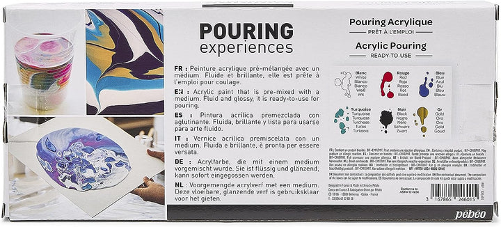 Pébéo 524601 Acryl Pouring Entdecken-Set mit 6 x 118 ml Bereits Gemischten Acrylfarben, Sofort-Kit o
