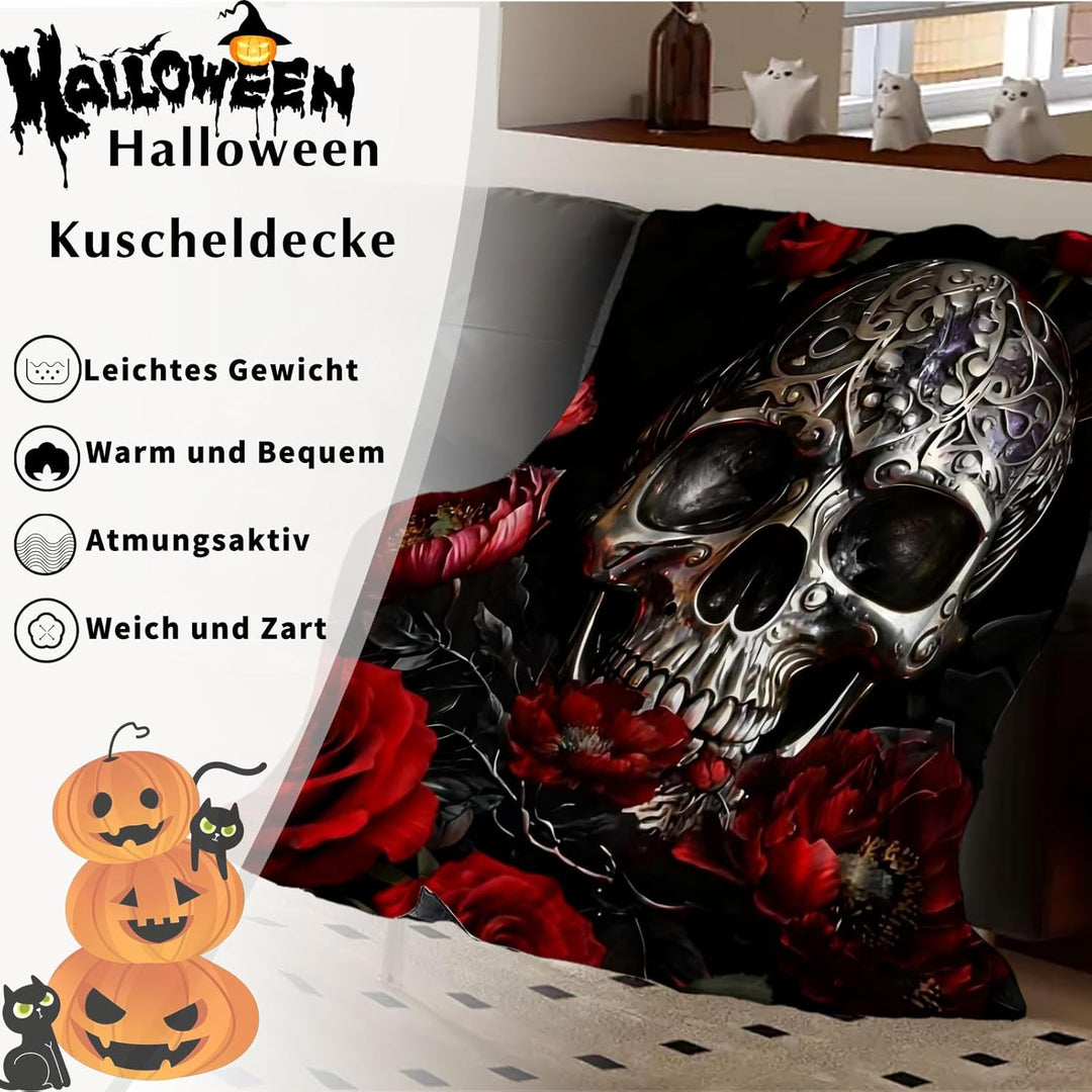 Halloween Totenkopf Kuscheldecke,Weich Und Warme Flanell Sofa Decke Halloween, Winter Halloweens mik