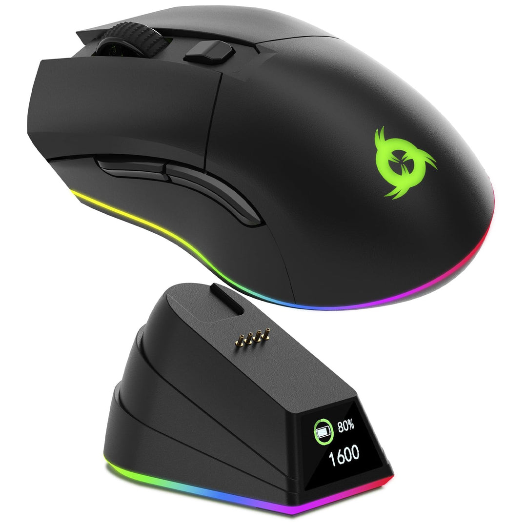 KLIM Blaze Pro Wiederaufladbare kabellose Maus - Neu mit LCD-Display - Gaming Maus mit RGB und Lades