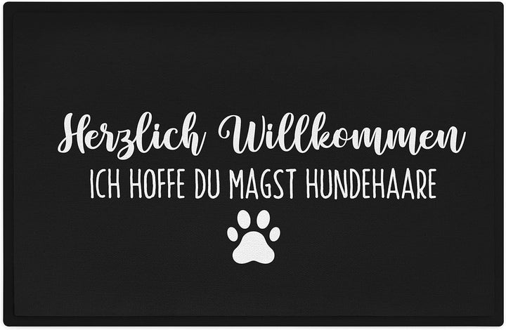 Trendation - Hunde Fussmatte Spruch Geschenk Hundebesitzer Willkommen Ich Hoffe Du Magst Hundehaare