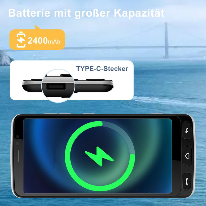 Melefon 4G Senioren Phone, 5,5 Zoll, grosse Icons, Android Handy mit 2400mAh Akku Unterstützung Blue