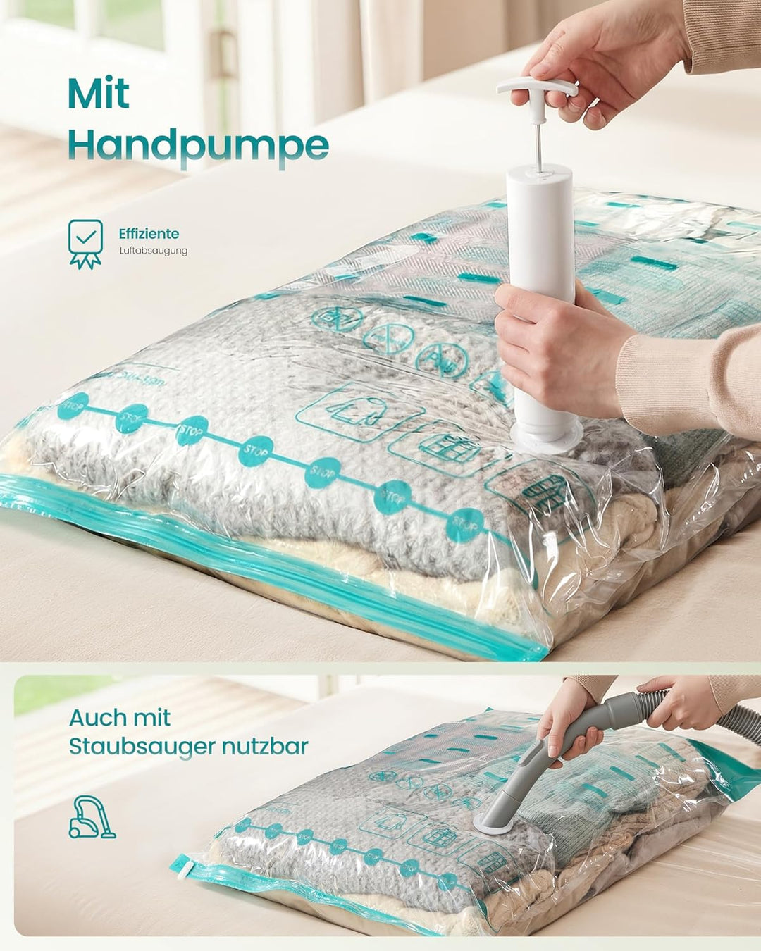 SONGMICS Vakuumbeutel, Vakuumierbeutel für Kleidung, Bettwäsche, Aufbewahrungsbeutel Reisen, platzsp