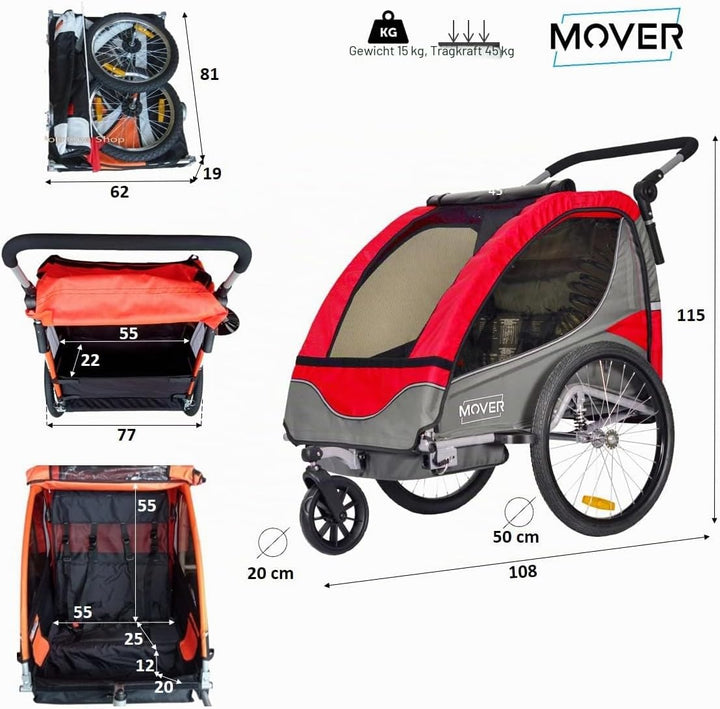 PAPILIOSHOP Mover Kinderwagen, 1 oder 2 Kinder grau, grau