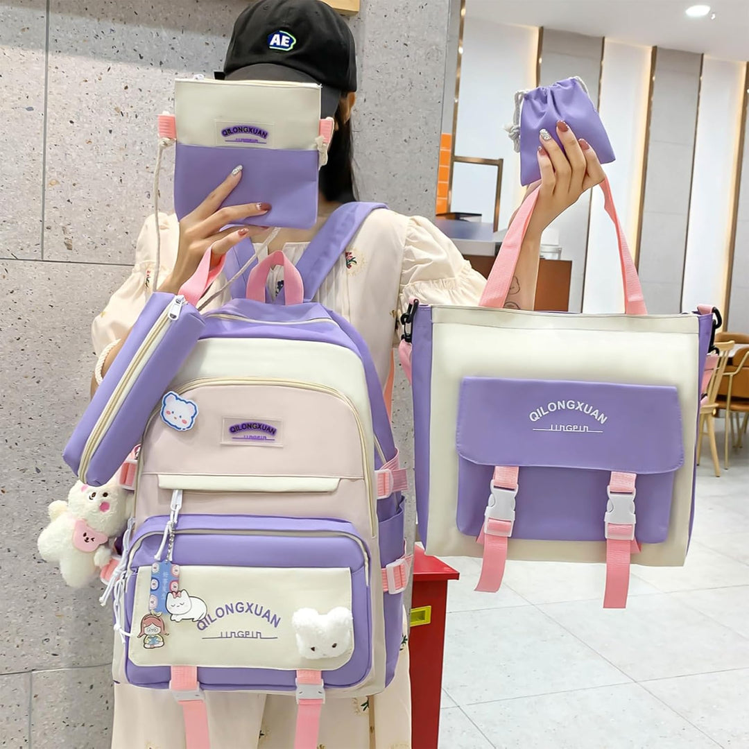 IvyH Schulranzen-Set 5-teilig, Schultasche Mädchen Rucksack Schule Teenager Schulrucksack für Mädche