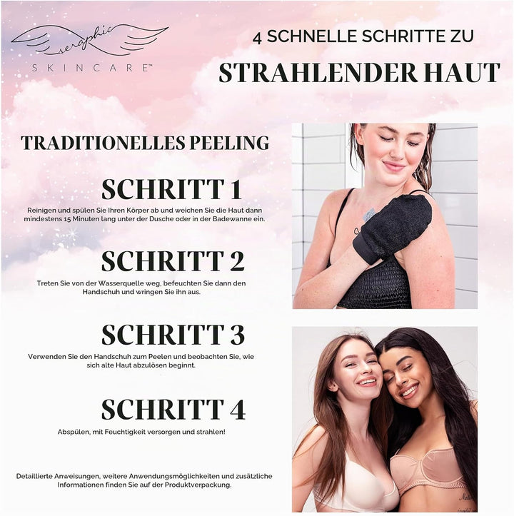 Seraphic Skincare (Original) Premium Exfoliating Mitt for Body (2 pc) – veganes Körperpeeling