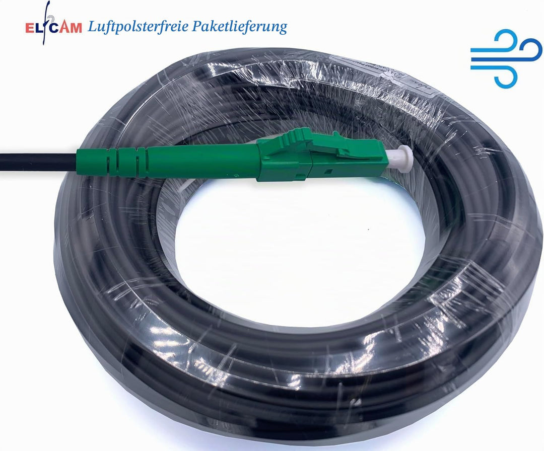 Elfcam® - 30m Glasfaser kabel für den Aussenbereich, LC/APC auf LC/APC OS2 Simplex, Monomode, Kabeld