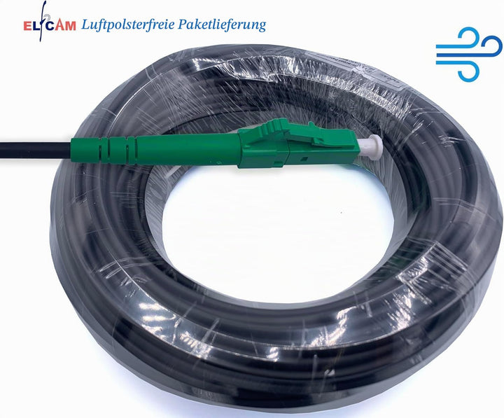 Elfcam® - 30m Glasfaser kabel für den Aussenbereich, LC/APC auf LC/APC OS2 Simplex, Monomode, Kabeld