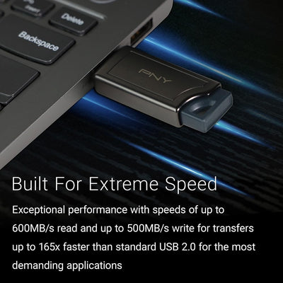 PNY 1TB PRO Elite V2 USB 3.2 Gen 2 Flash-Laufwerk, bis zu 600 MB/s Lesegeschwindigkeit, Dunkelgrau U