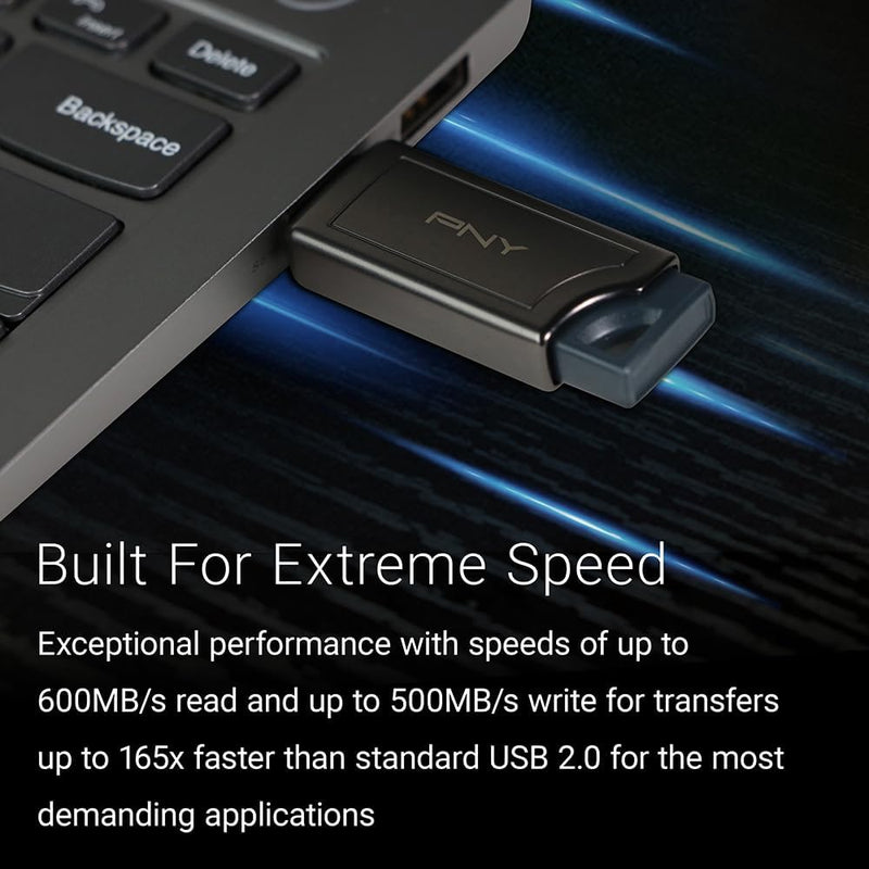 PNY 1TB PRO Elite V2 USB 3.2 Gen 2 Flash-Laufwerk, bis zu 600 MB/s Lesegeschwindigkeit, Dunkelgrau U