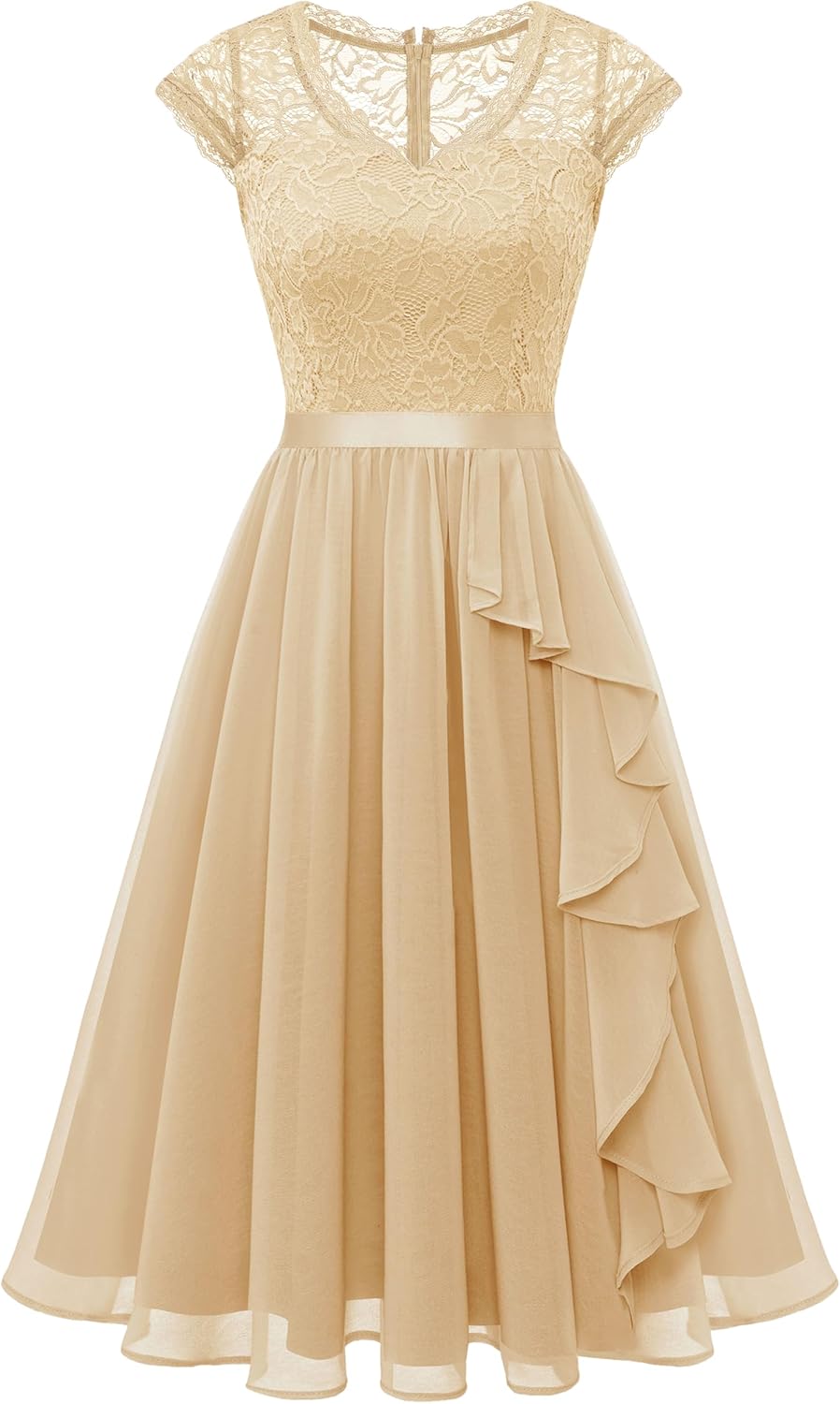 Wedtrend Cocktailkleid Damen Knielang Abendkleid Elegant für Hochzeit Elegant A Linie Rüschenkleid C