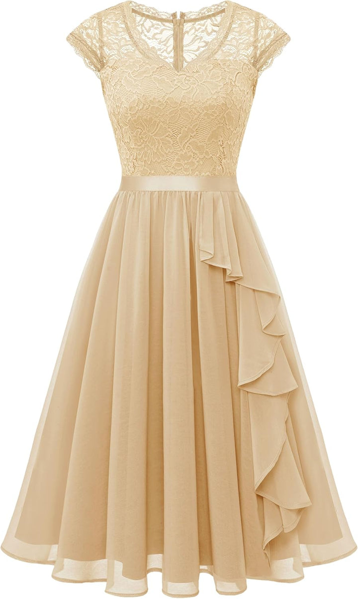 Wedtrend Cocktailkleid Damen Knielang Abendkleid Elegant für Hochzeit Elegant A Linie Rüschenkleid C