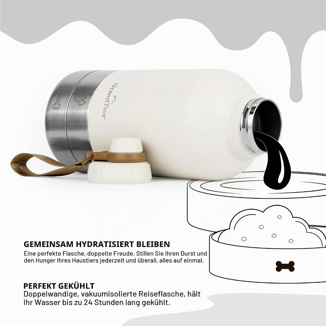 GrandTies Isolierte tragbare Hundewasserflasche mit 2 abnehmbaren Hundenapfspender, auslaufsicherer