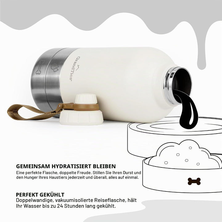 GrandTies Isolierte tragbare Hundewasserflasche mit 2 abnehmbaren Hundenapfspender, auslaufsicherer