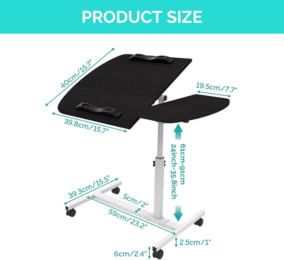 Laptoptisch Höhenverstellbar 61-91 cm, 60×40cm Mobiler Stehtisch mit 4 Rollen & 2 Stopp-Leisten, Übe
