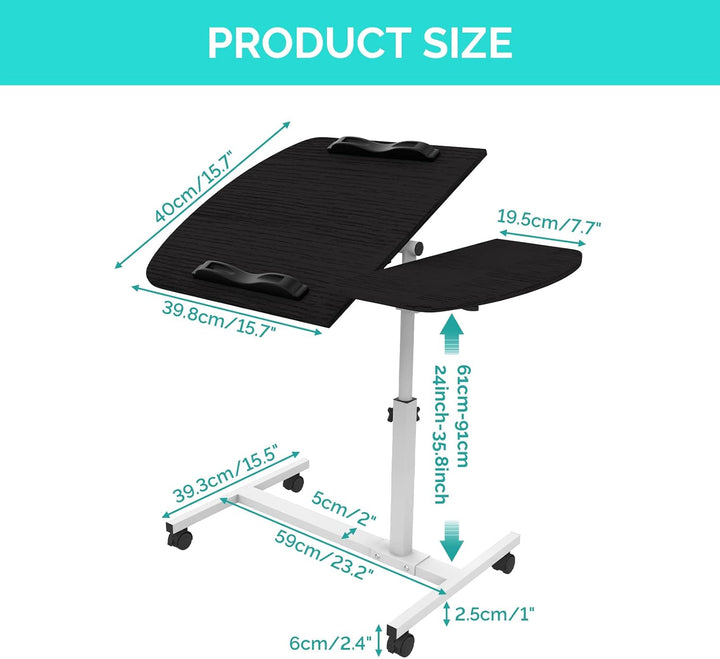 Laptoptisch Höhenverstellbar 61-91 cm, 60×40cm Mobiler Stehtisch mit 4 Rollen & 2 Stopp-Leisten, Übe