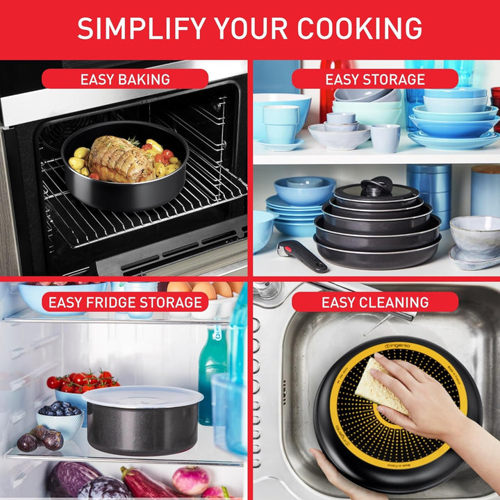 Tefal Ingenio Easy ON Töpfe & Pfannen-Set, 10-teilig, stapelbar, abnehmbarer Griff, platzsparend, an