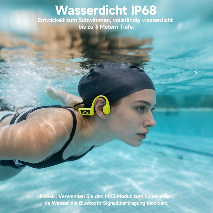 Kopfhörer Schwimmen, Knochenschall Kopfhörer Bluetooth 6.0, IP68 Wasserdicht,Sportkopfhörer 8G Speic