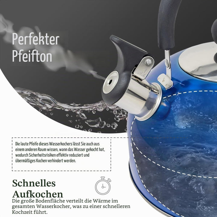 Leichter Wasserkessel mit Pfeiffe aus rostfreiem Edelstahl, Wasserkocher für Camping und Angeln, 2,5