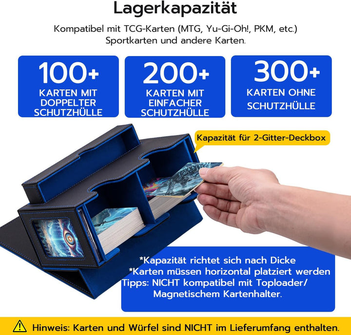 Doppelschicht Card Deck Box für MTG,Gathering Kartenbox mit Schaufenster und Würfelfach PU Leder Sta