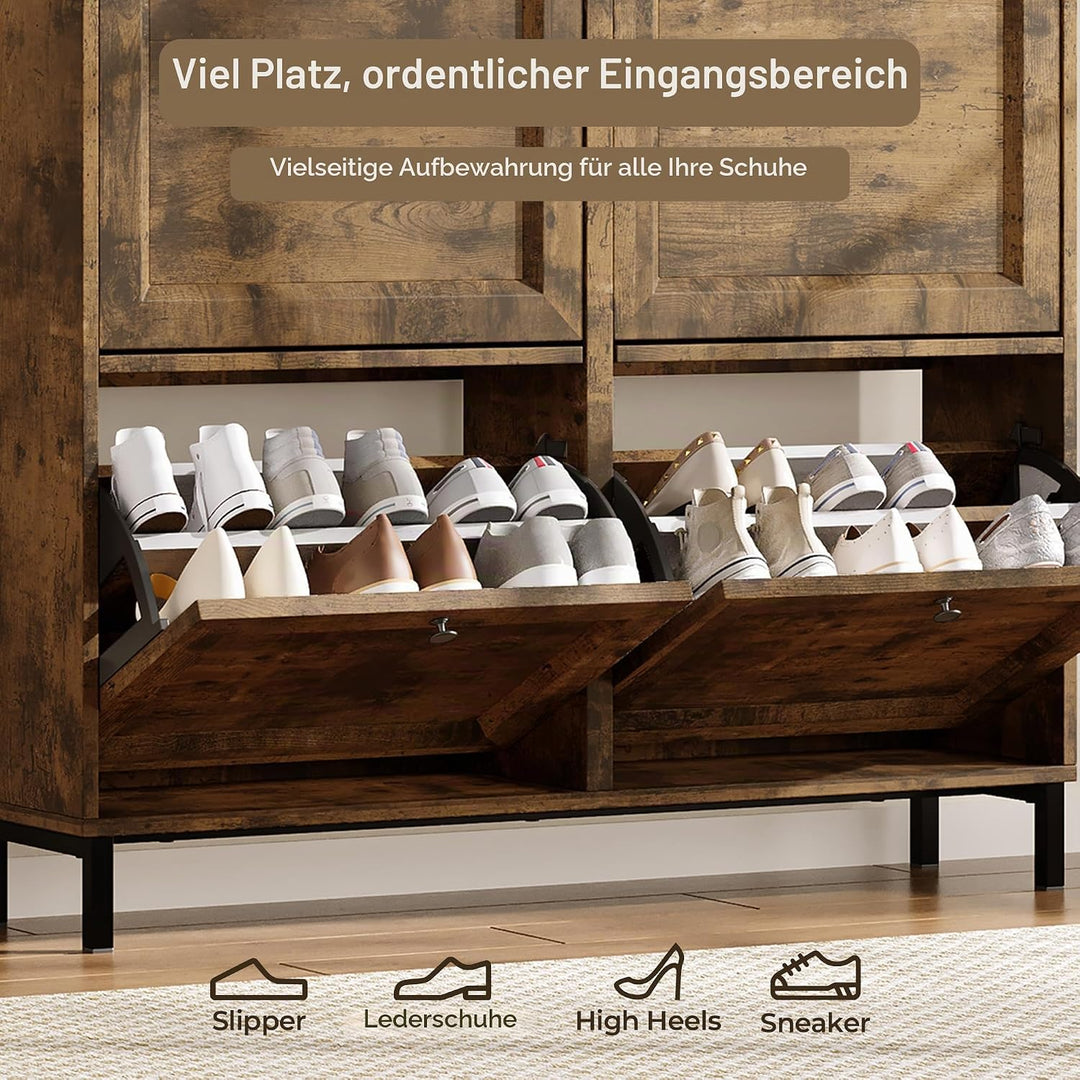 4-Klapp Ultra-Schmaler Holz Schuhschrank, Verstellbare Trennwände Schuhschrank für Enge Flure, Eingä