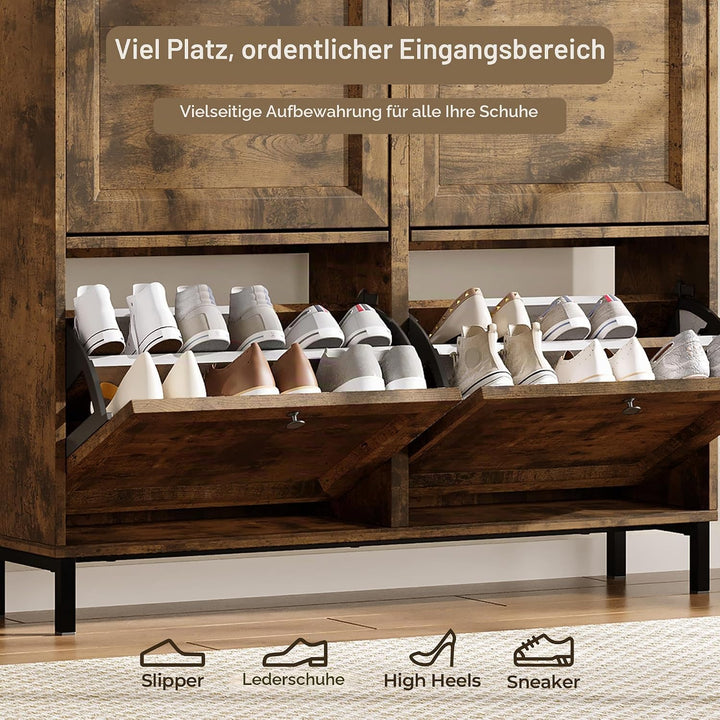 4-Klapp Ultra-Schmaler Holz Schuhschrank, Verstellbare Trennwände Schuhschrank für Enge Flure, Eingä