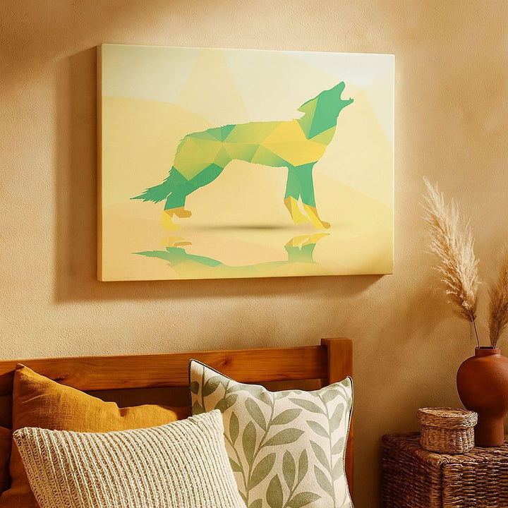 Bilder auf Leinwand 100x70cm Leinwandbild mit Rahmen Wolf modern Grafik Gross Wanddeko Bild Schlafzi