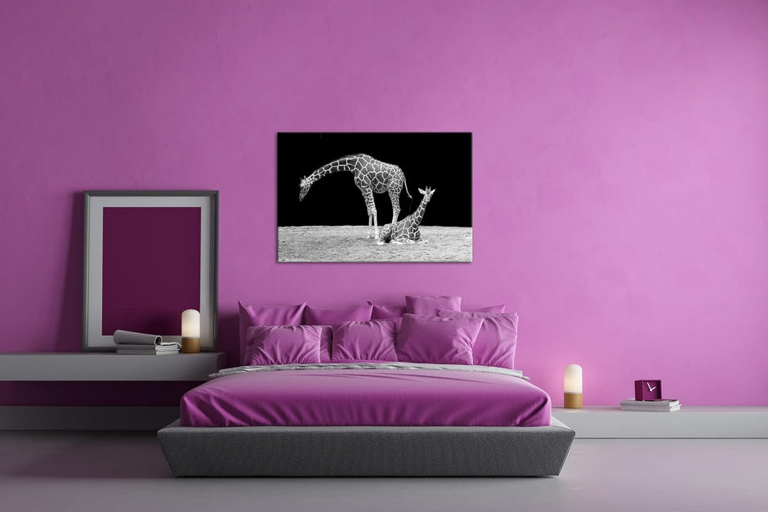 deyoli Dark entspannte Giraffen Format: 100x70 als Leinwand, Motiv fertig gerahmt auf Echtholzrahmen