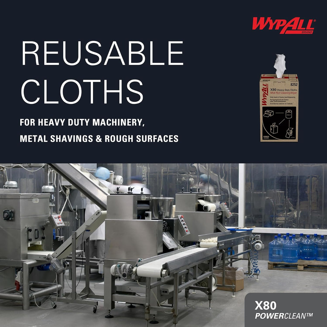 WypAll X80 Power Clean Reinigungstücher für schwere Reinigungsaufgaben 8252 – 2-in-1 Midi-Rollenrein