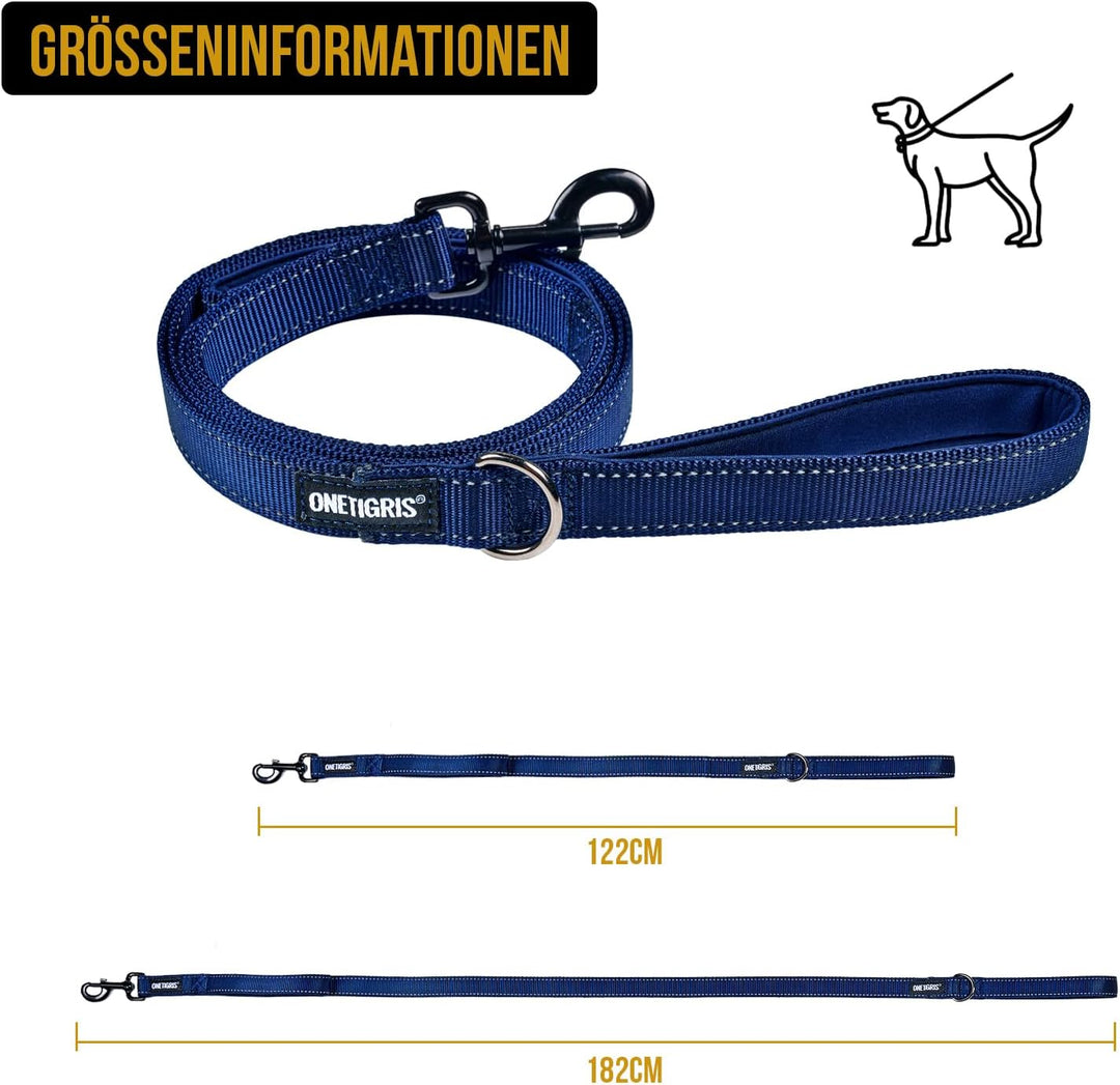 OneTigris doppel-Hundeleine mit reflektierenden Streifen M(182cm) Blau, M(182cm) Blau