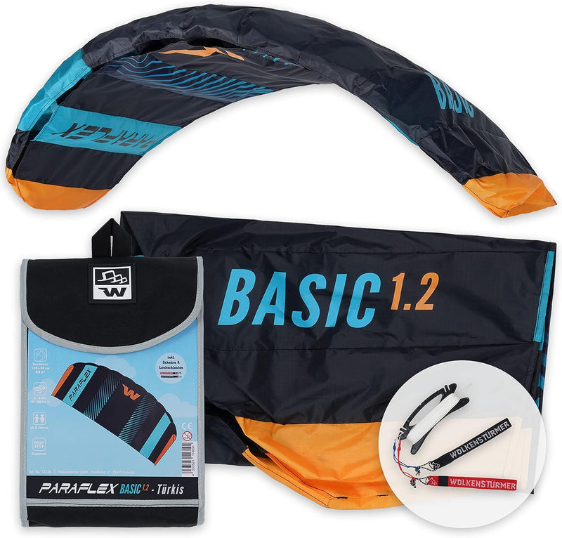 Wolkenstürmer® Paraflex Basic 2-Leiner Lenkmatte 1.2 (türkis) - Kite Drachen mit Flugschlaufen – Zwe